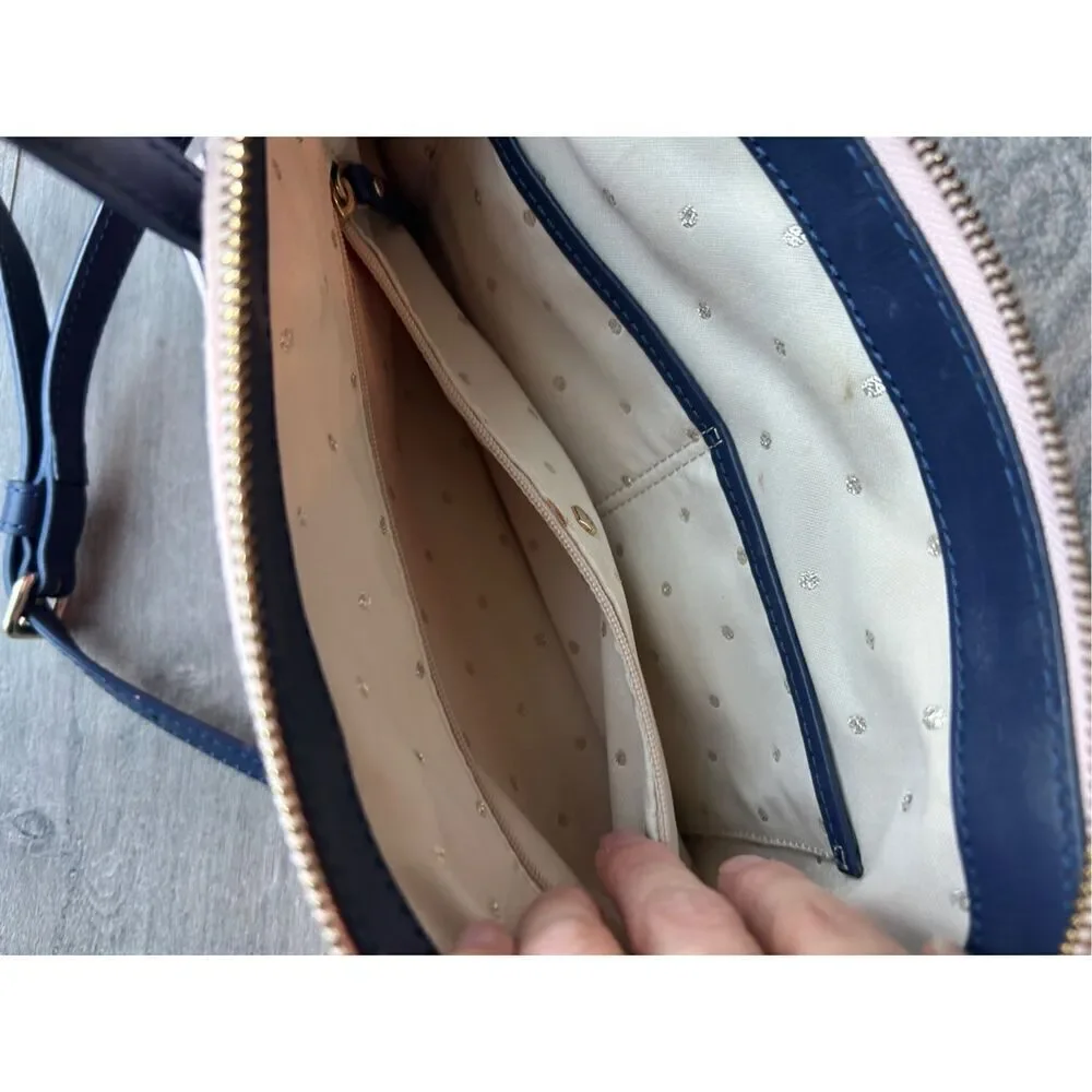 Kate Spade Satchel- in canvas and leather striped classy stylish going out purse